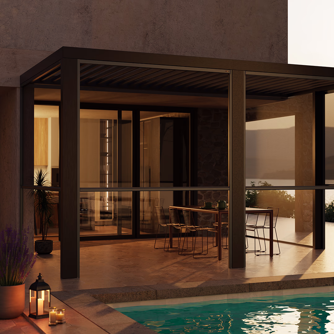 Elektrischer Insektenschutz für Terrasse mit Dachüberstand & Pergola | Estetika