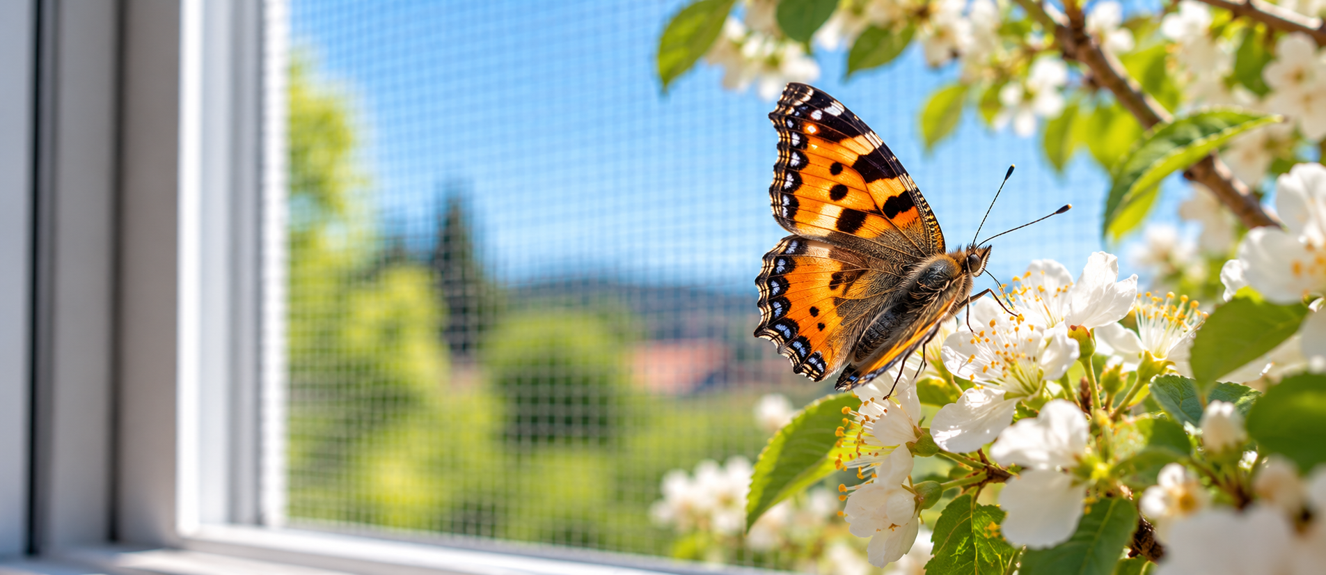 Schmetterling auf weißen Frühlingsblüten