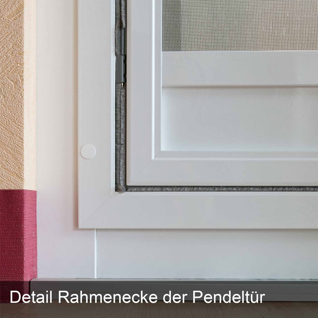 Rahmenecke nahe Wand mit Sockelleiste, Pendeltür Detail.