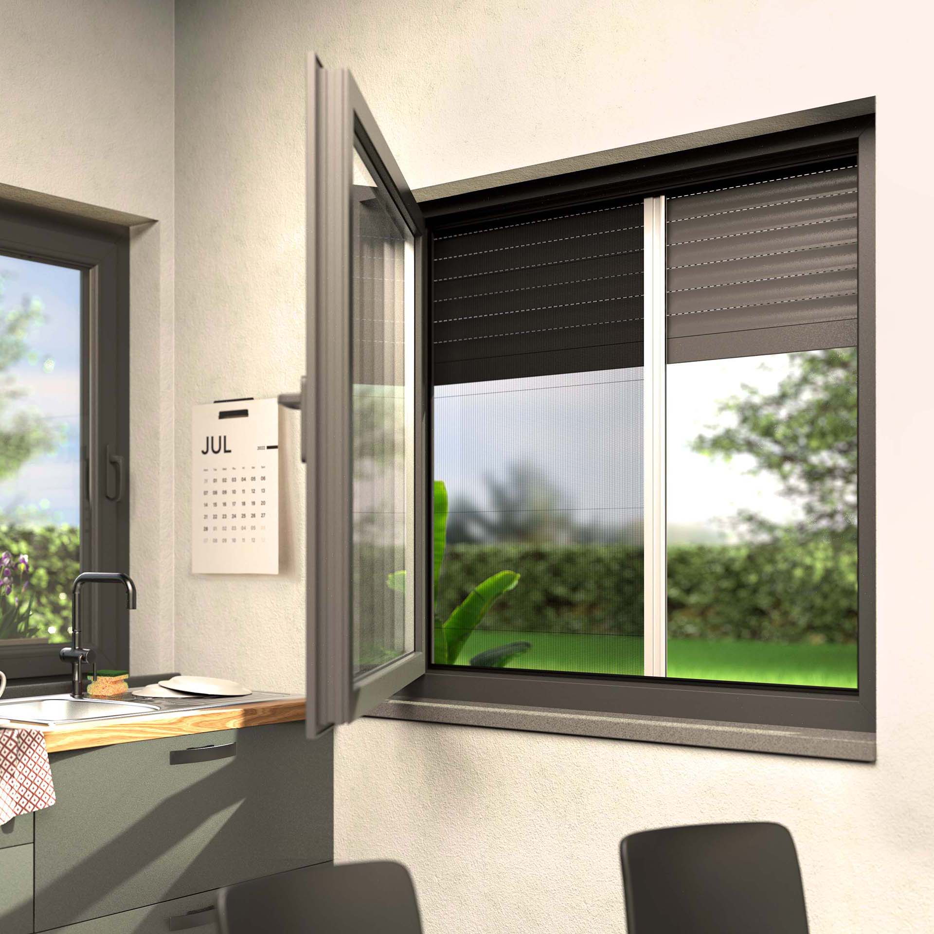 Insektenschutz-Plissee, ideal zwischen Fenster und Rollladen | Micro13 Insektenschutz-Plissee, ideal zwischen Fenster und Rollladen | Micro13