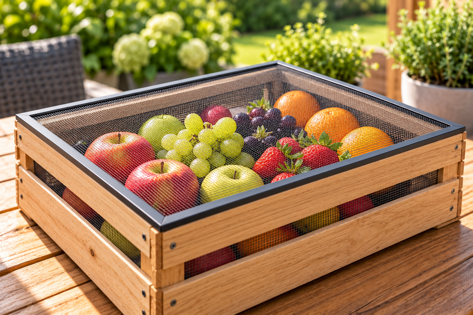 Fruchtkiste mit feinmaschigem Insektenschutznetz
