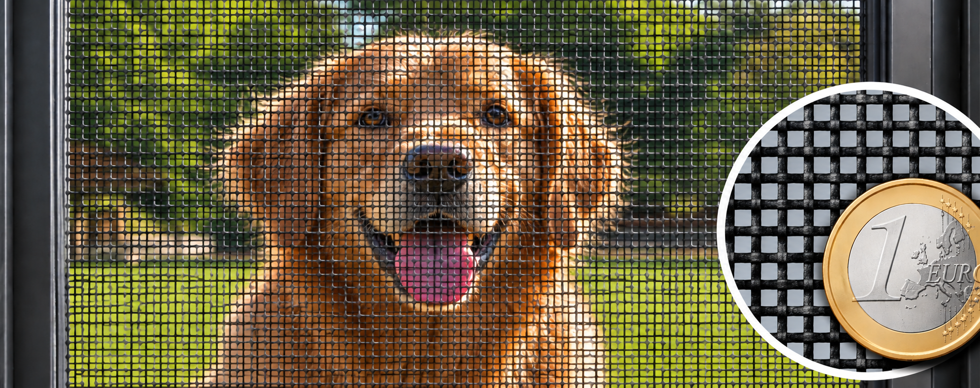 PetScreen mit Hund und Maschenvergleich zur Euromünze