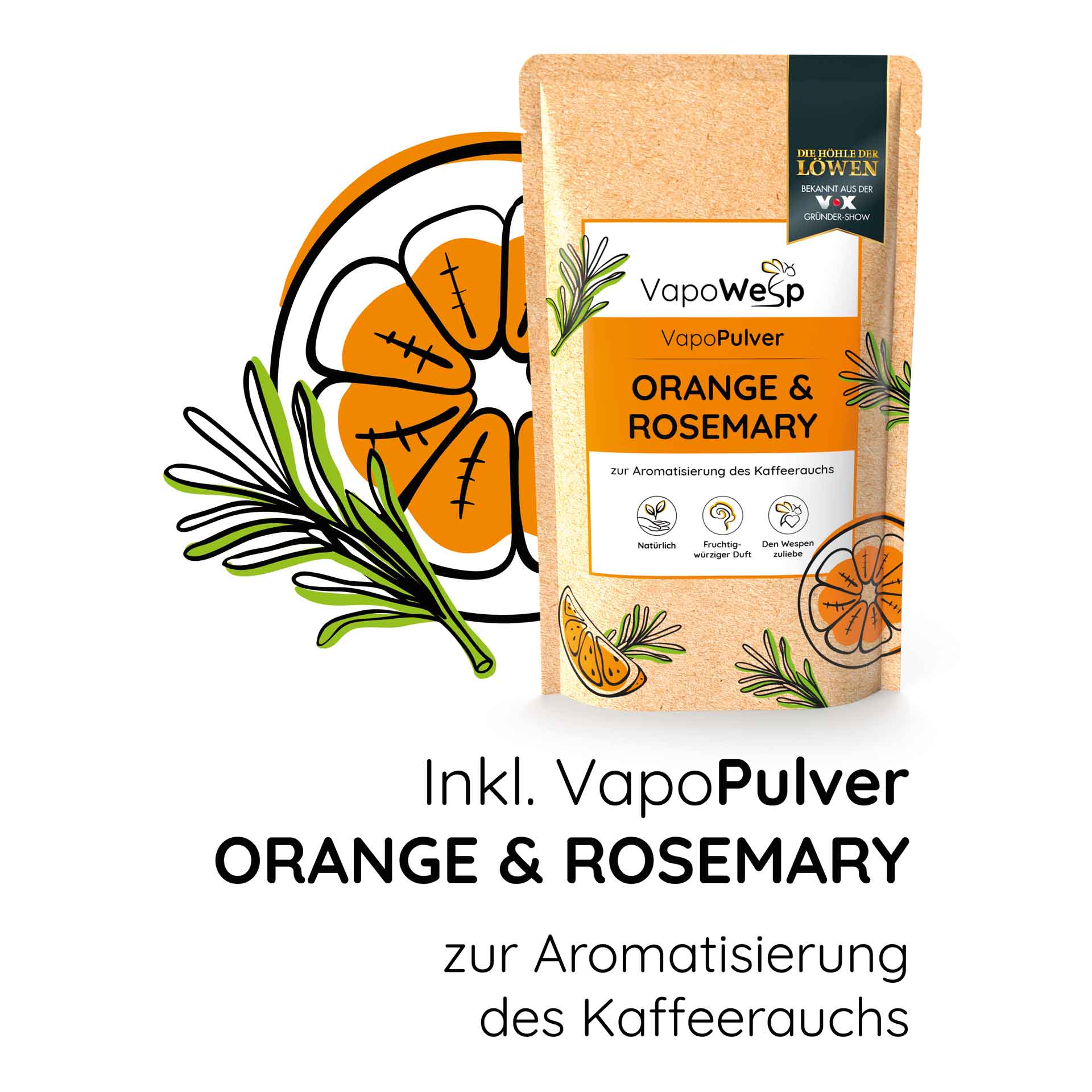 VapoWesp - Räucherbox inkl. Pulver Orange & Rosemary