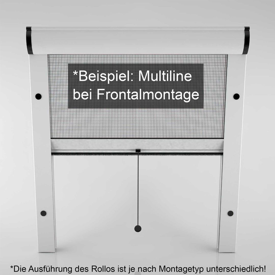 Fliegengitter illustriert Frontmontage mit Beschriftung.
