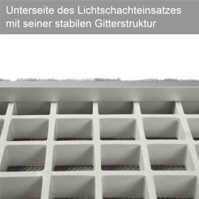 Gitterstruktur Unterseite des Lichtschachteinsatzes.