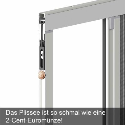 Fliegengitterrahmen, zeigt Dicke, 2-Cent-Münze zum Vergleich.