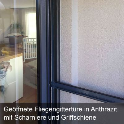 Geöffnete Fliegengittertür, anthrazit.
