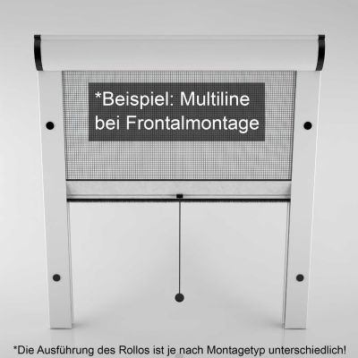 Fliegengitter, aufgerollt, illustriert Frontmontage mit Beschriftung.